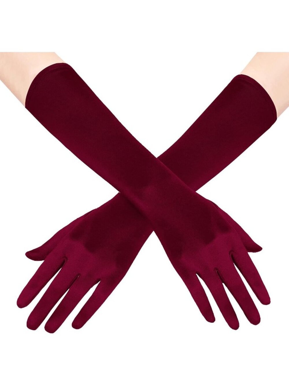 Women's Dark Red Bridal Shower 1920s Flapper Stretchy Long Satin Opera Gloves